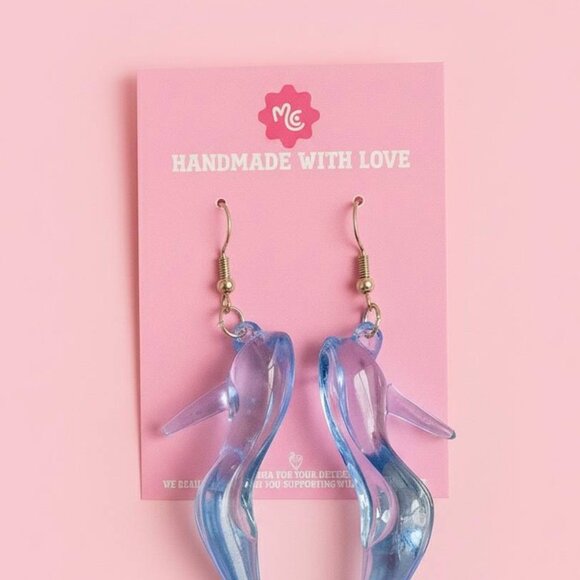 Cinderella Glass Slipper Earrings | Blue Fairy Tale Statement Jewelry - Picture 3 of 3